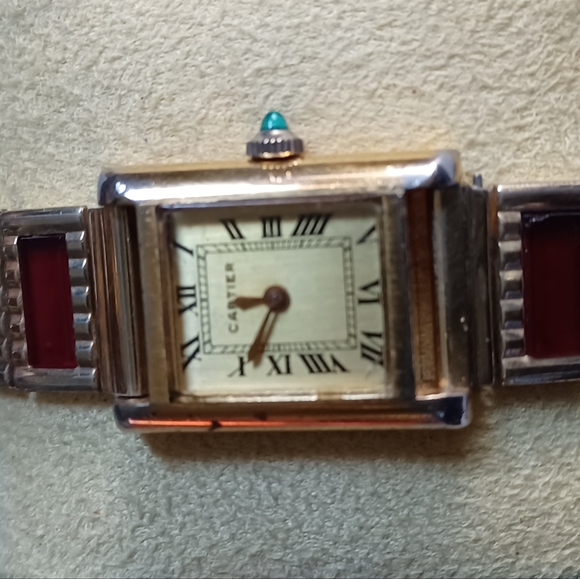 *SOLD* Ladies Cartier Gold-Tone Watch With 8 Garnet Panels VERY Old - Picture 2 of 14